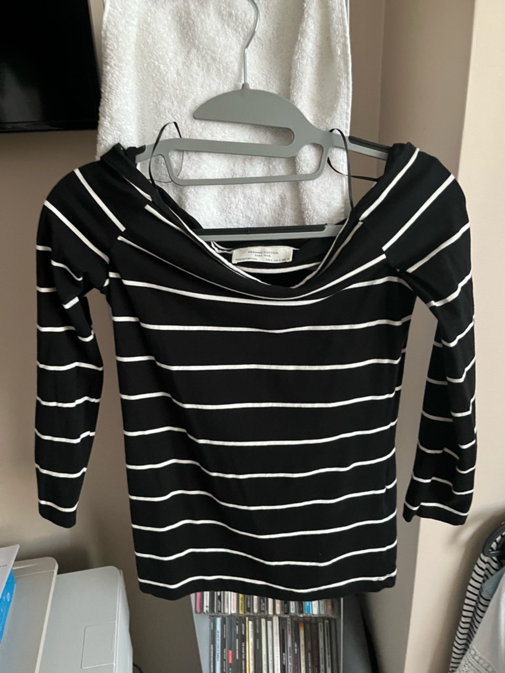 Zara Black and White Striped Boatneck Top